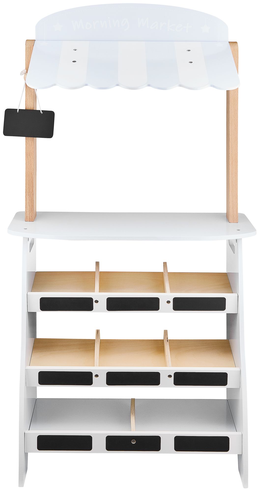 Obchod so zeleninou - drevený stánok s debničkami, pokladňou a terminálom