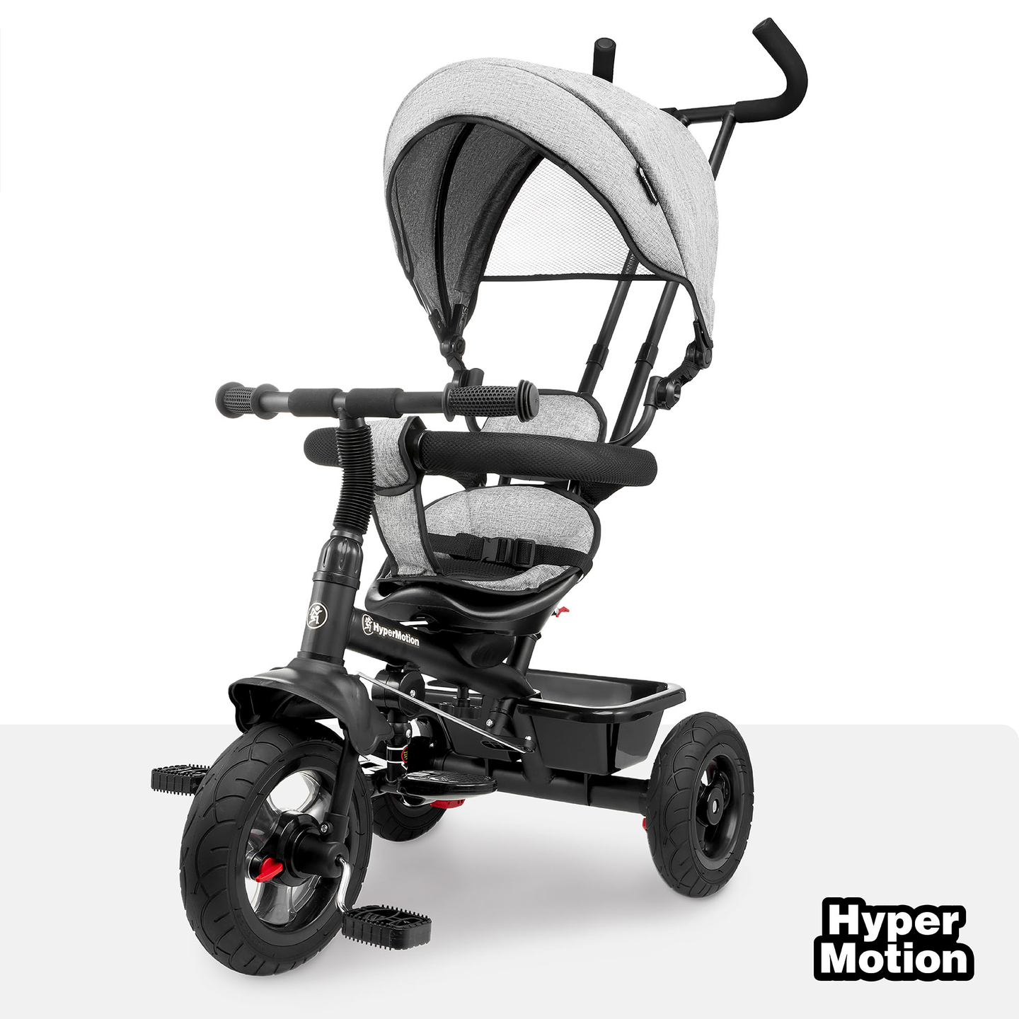 Trojkolka pre deti od 1 do 4 rokov - TOBI FREY - sivá farba - otočná - pumpované kolesá + tlačné koleso