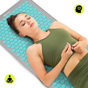 Veľká akupresúrna podložka s vankúšom a poťahom - 130 cm HyperMotion sivo-mätová