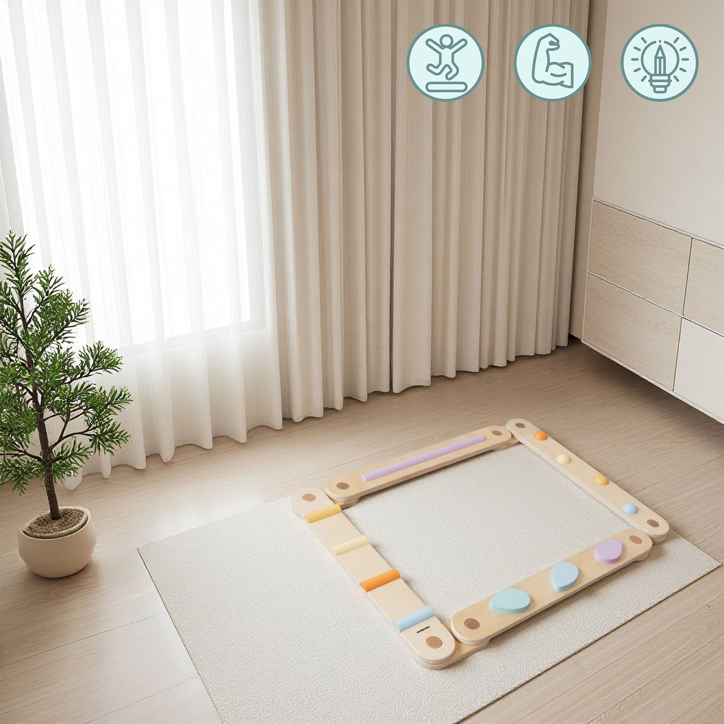 Veľký drevený senzorický chodník - balančná dráha - 9 prvkov