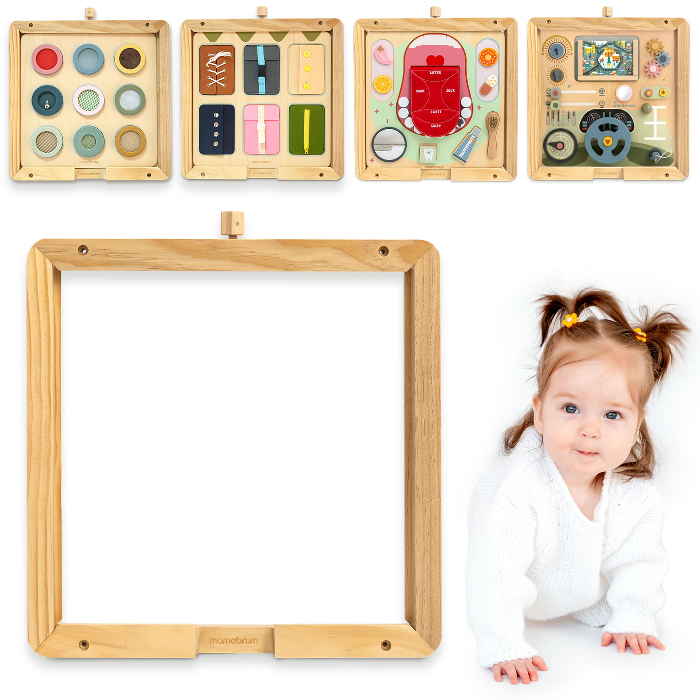 Drevený nástenný rám - na upevnenie vzdelávacích tabúľ Mamabrum