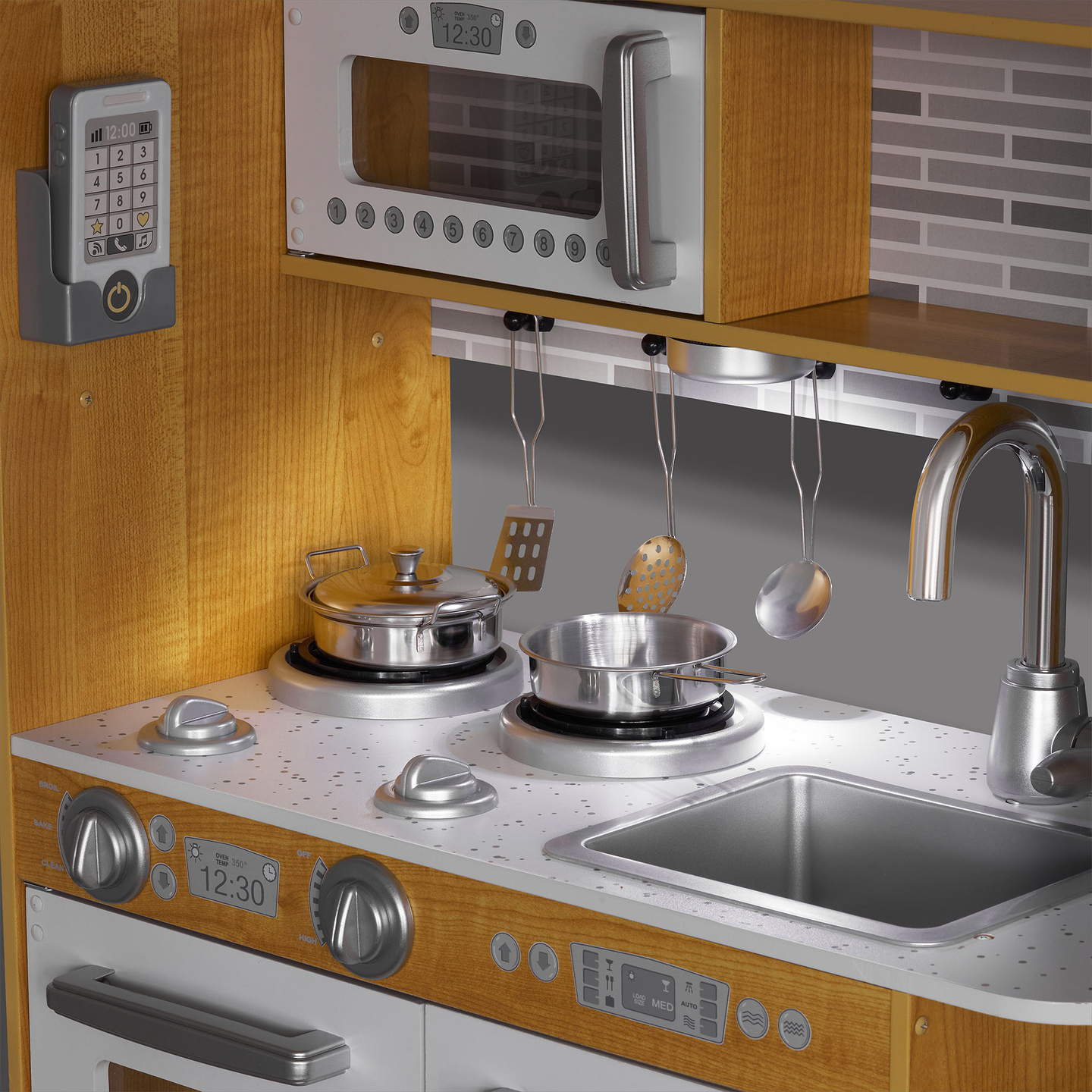 Drevená kuchyňa XXL s LED osvetlením, zásterou a príslušenstvom