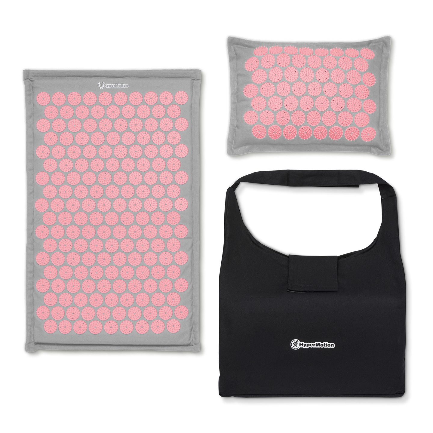 EKO ľanová akupresúrna podložka s kokosovým vláknom a pohánkovým vankúšom – 68 cm HyperMotion sivá a ružová