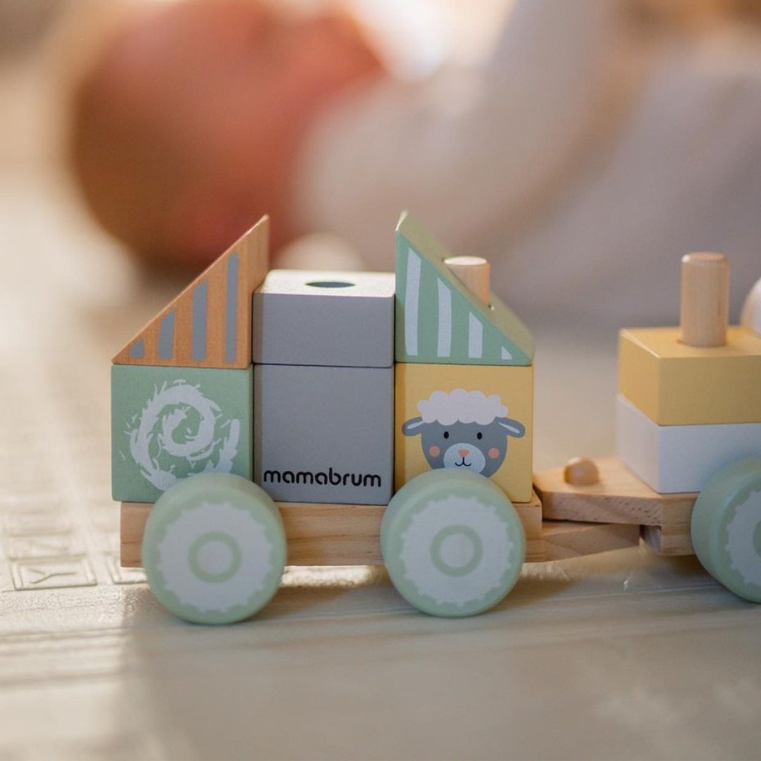 Drevený vlak s blokmi pre chlapca - Farma