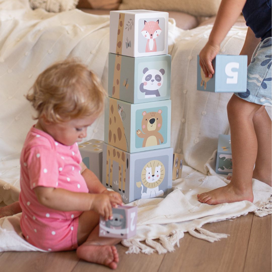 Skládacia veža pre deti 10 dielov - čísla a zvieratá