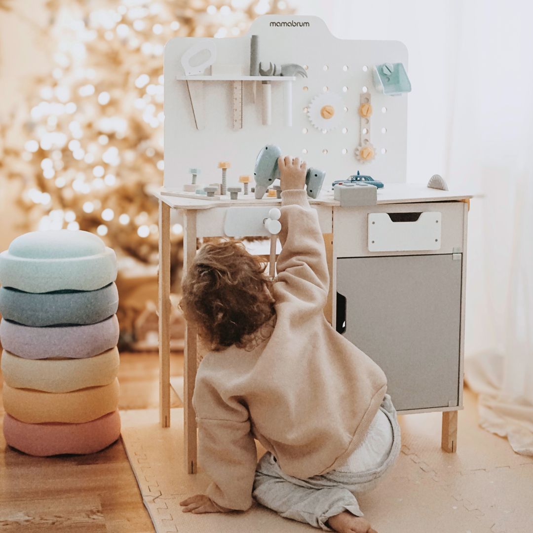 XXL Veľká drevená dielňa s náradím - sada pre domácich majstrov, 74 prvkov