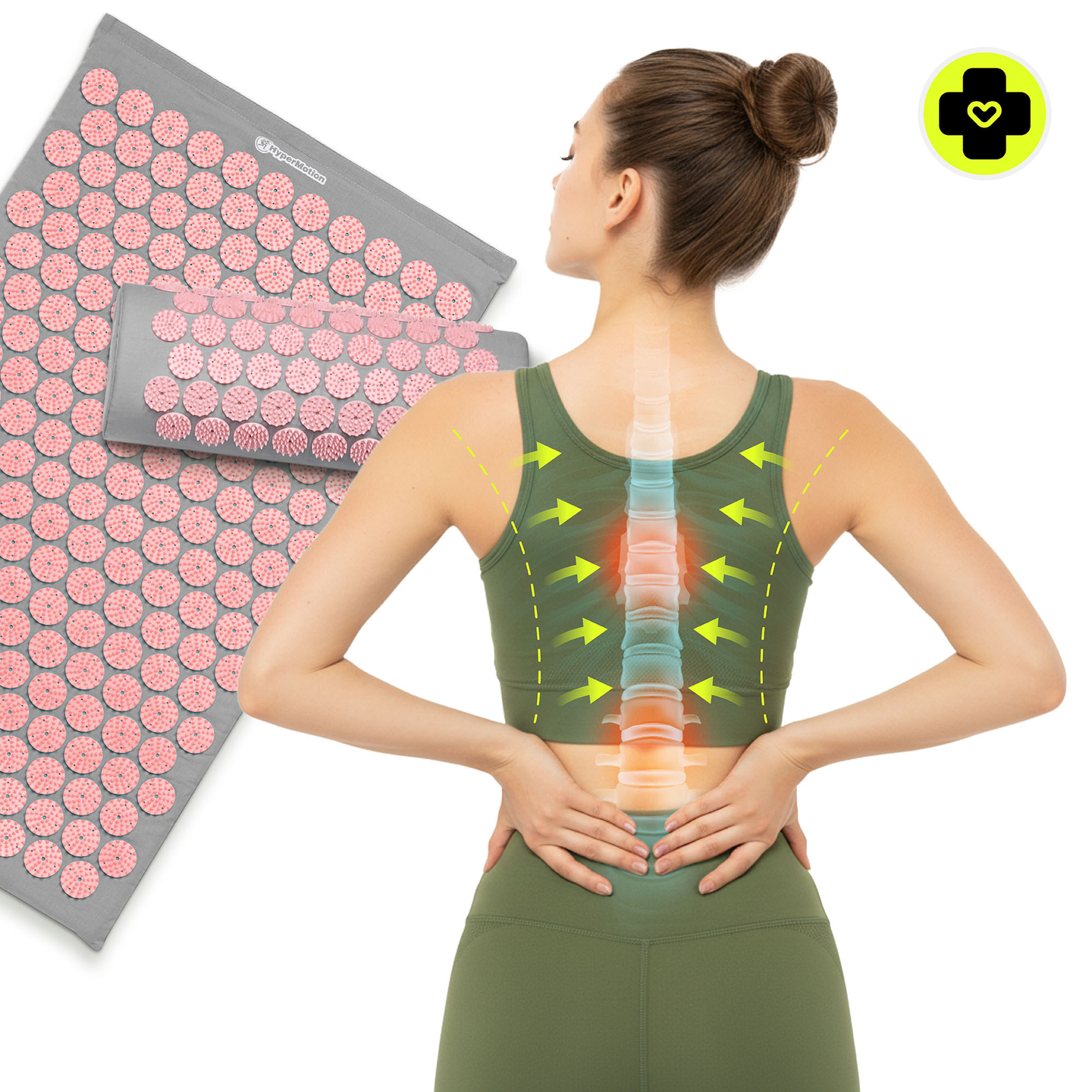 Akupresúrna podložka s vankúšom a poťahom - 72 cm HyperMotion sivá a ružová