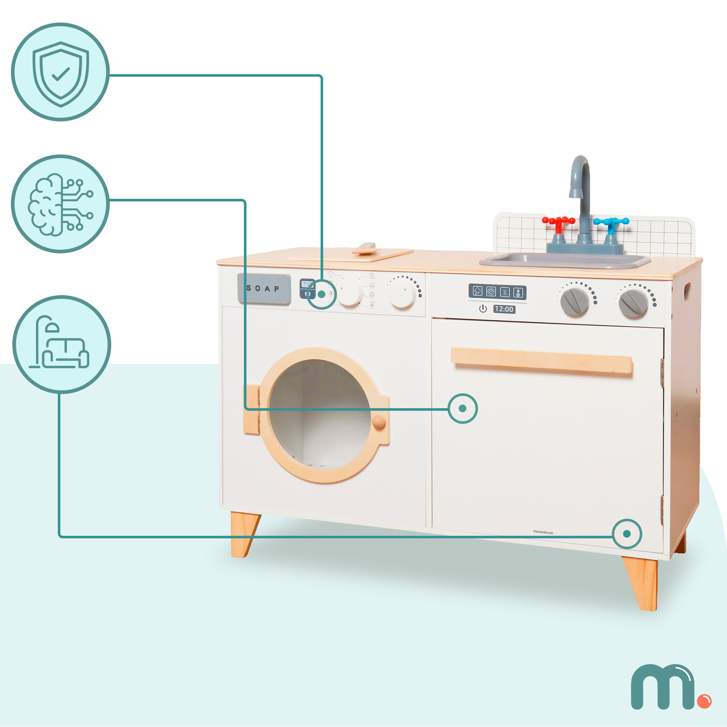Drevená práčovňa a kuchyňa - domáca súprava 2 v 1 pre deti