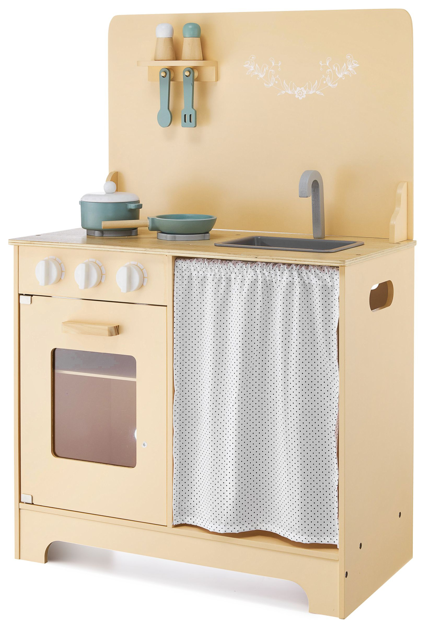 Drevená kuchyňa so zásterou, príslušenstvom a LED osvetlením