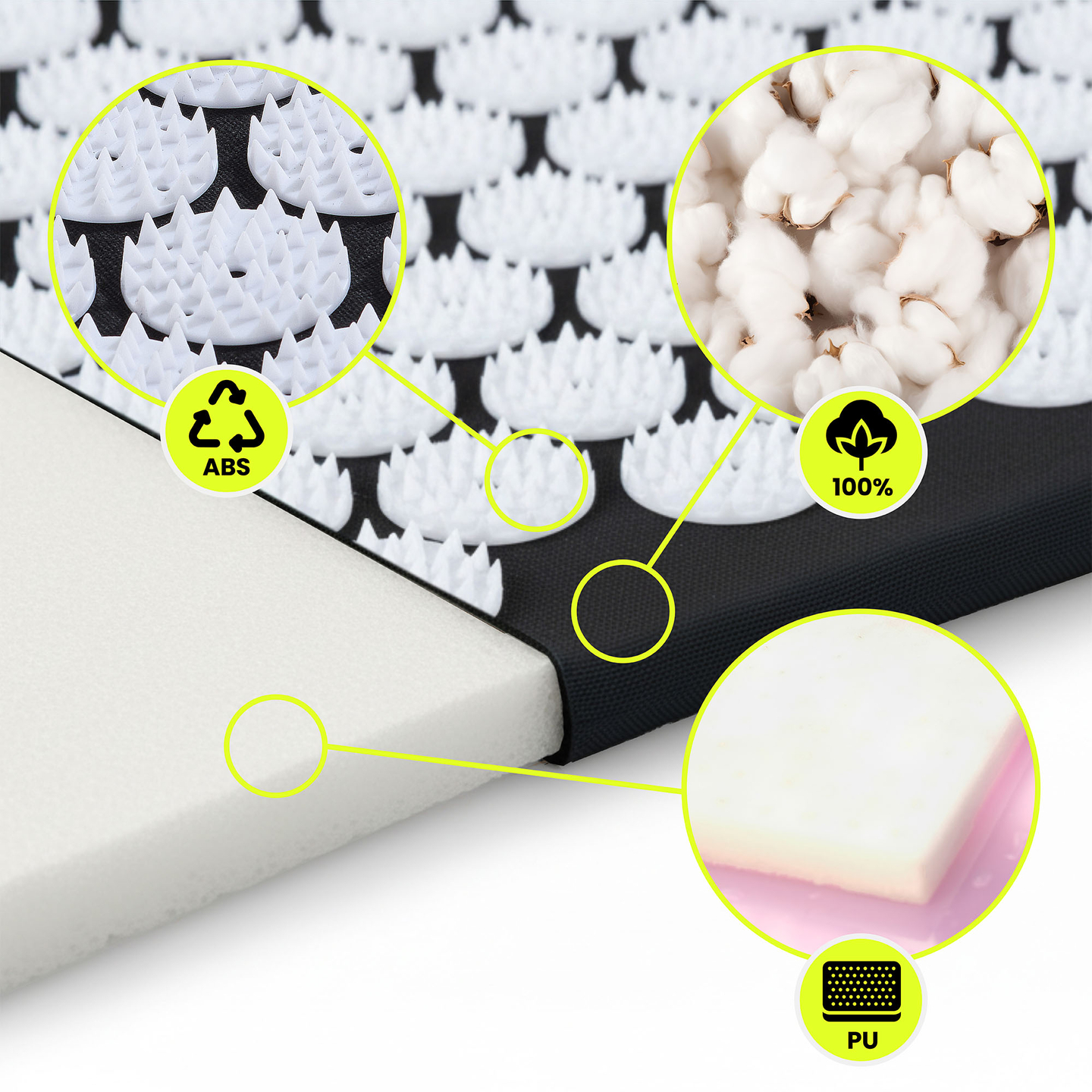 Akupresúrna podložka s vankúšom a poťahom - 72 cm HyperMotion čiernobiela