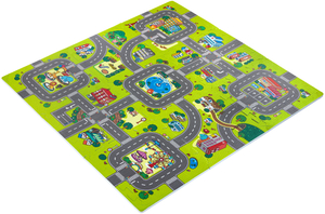 Vzdelávacia penová podložka 90 x 90 x 1 cm s lemom - EVA pena - dizajn: ulice mesta