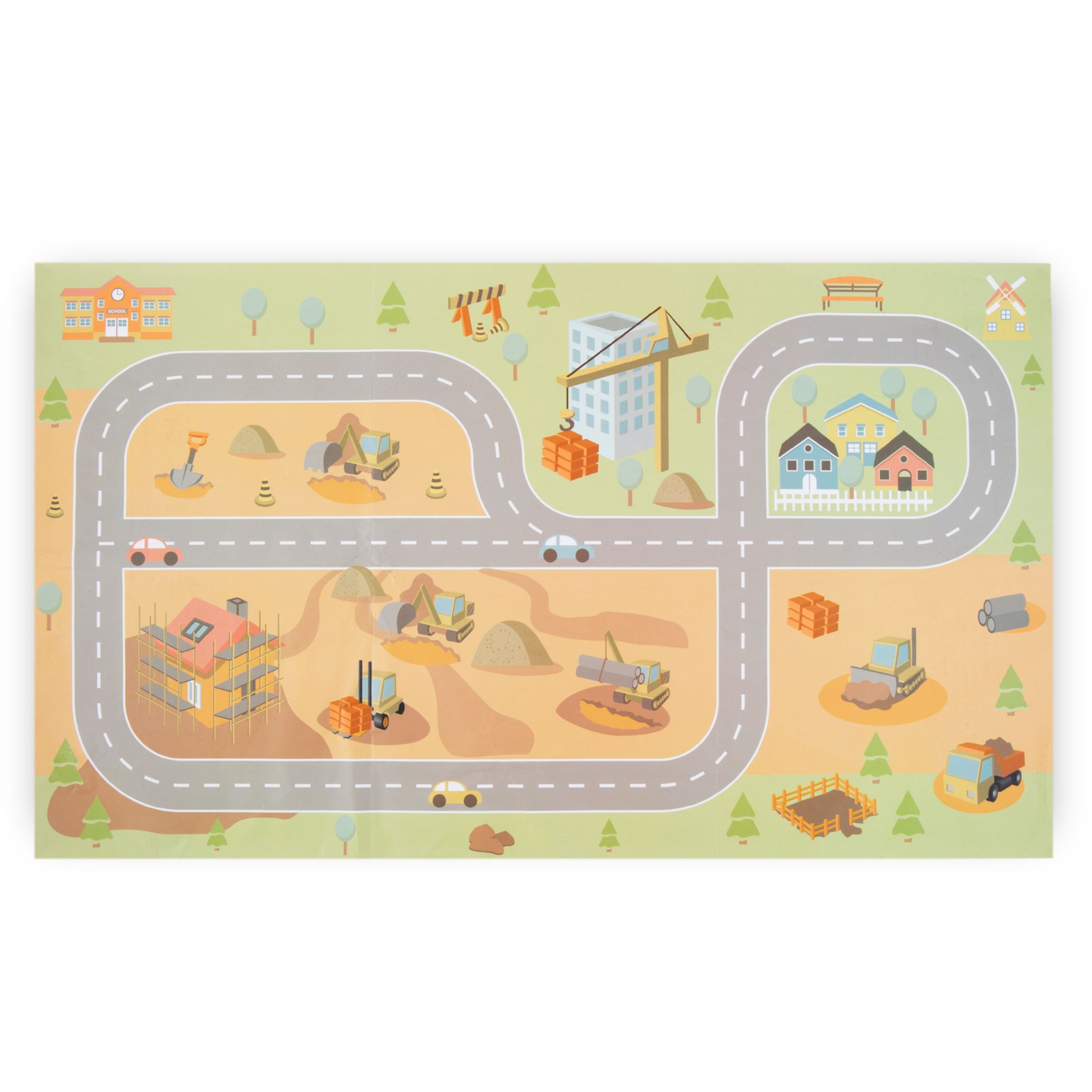 Drevené stavenisko s veľkým mobilným žeriavom a vozidlami, vežový žeriav