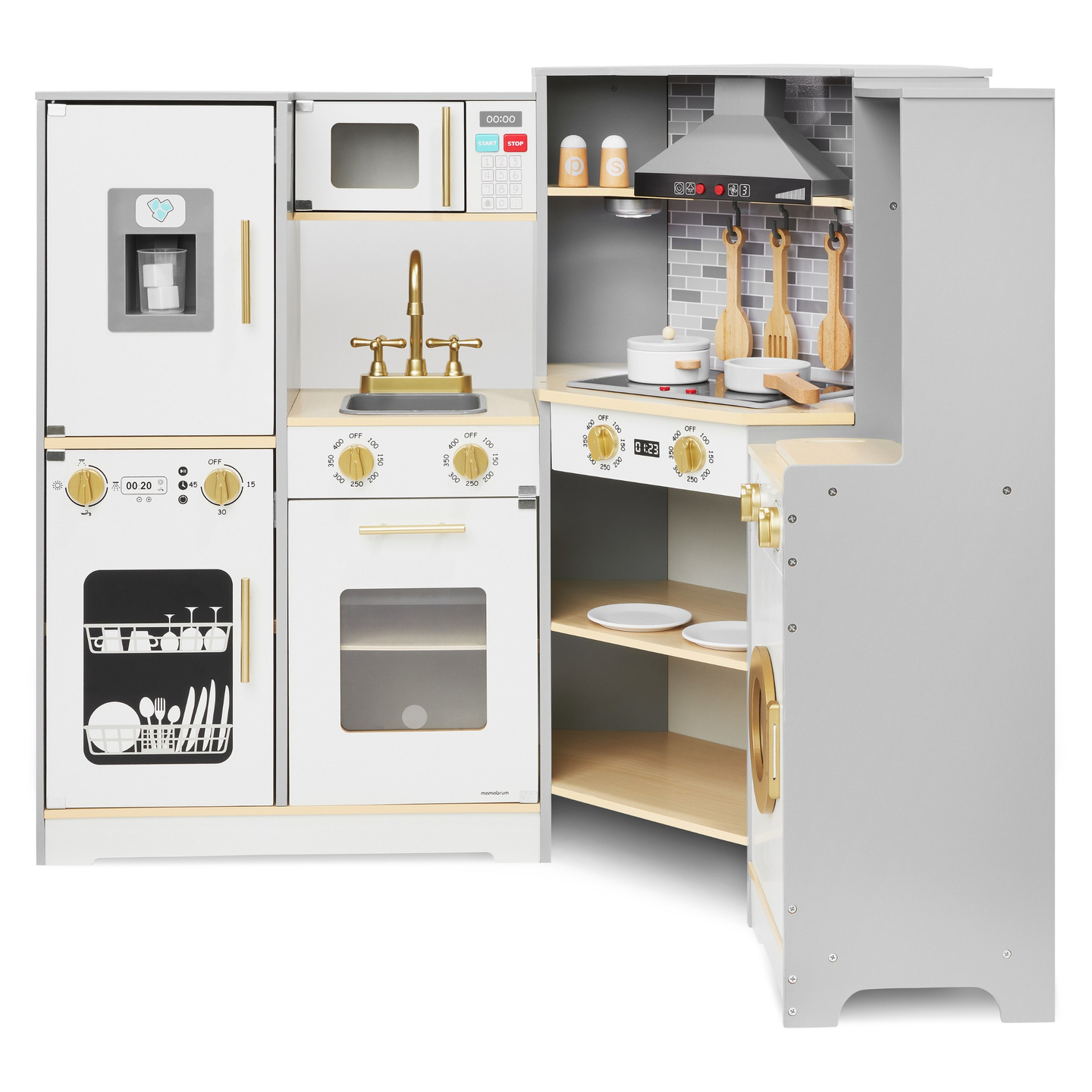 Drevená interaktívna kuchyňa XXXL s LED osvetlením, digestorom a príslušenstvom