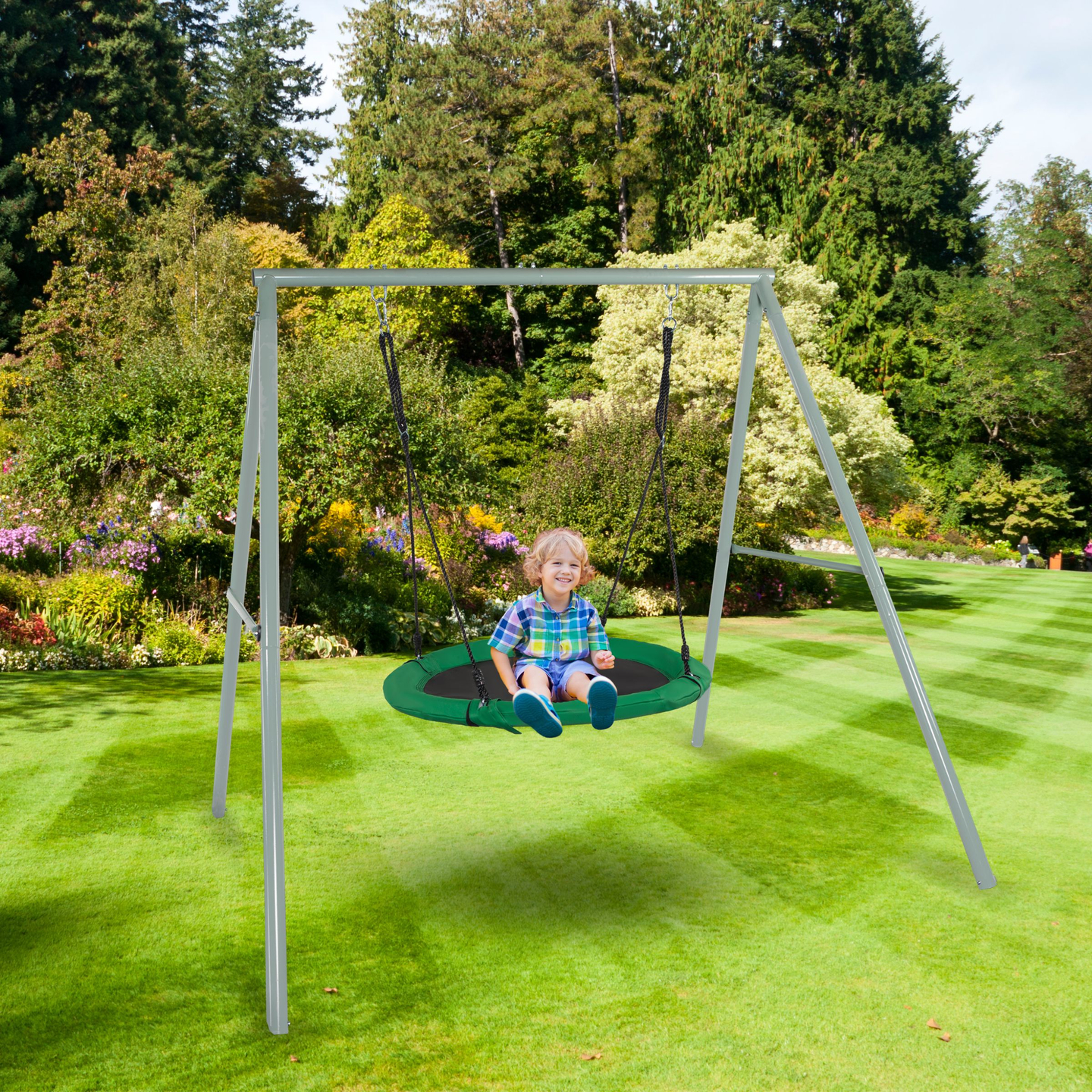 Záhradná hojdačka typu bocianie hniezdo s rámom a lanami