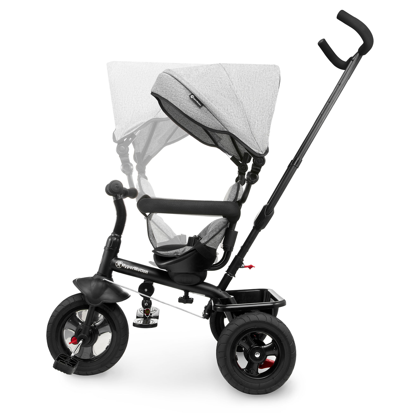 Trojkolka pre deti od 1 do 4 rokov - TOBI FREY - sivá farba - otočná - pumpované kolesá + tlačné koleso