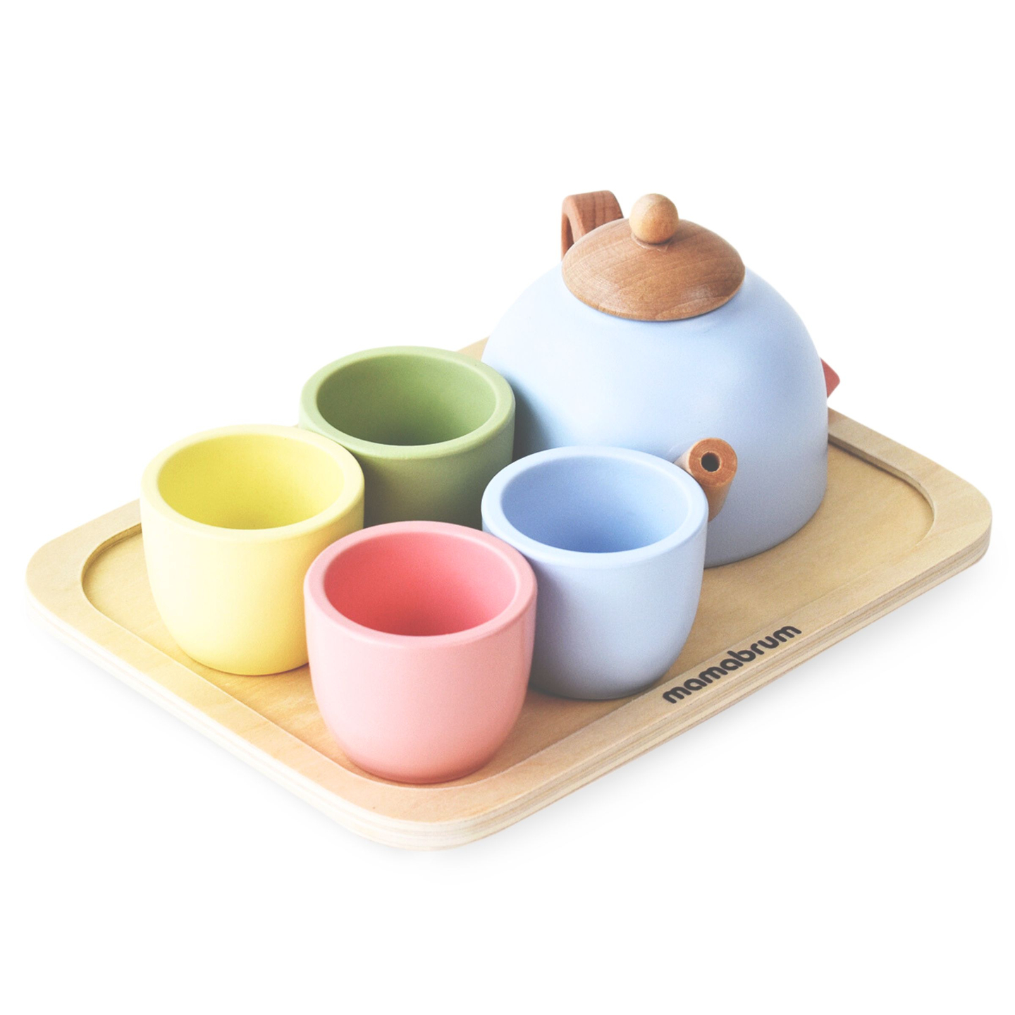 Drevená čajová súprava s podnosom - 7 položiek