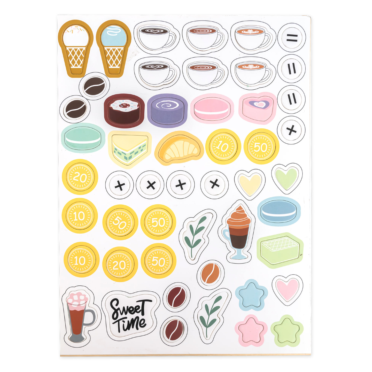 Veľká drevená zmrzlináreň s magnetickou tabuľou, kávovarom a sadou na zmrzlinu a zákusky - viac ako 70 dielikov!