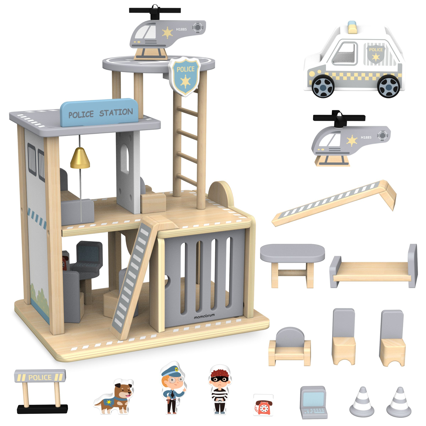 Drevená policajná stanica s príslušenstvom