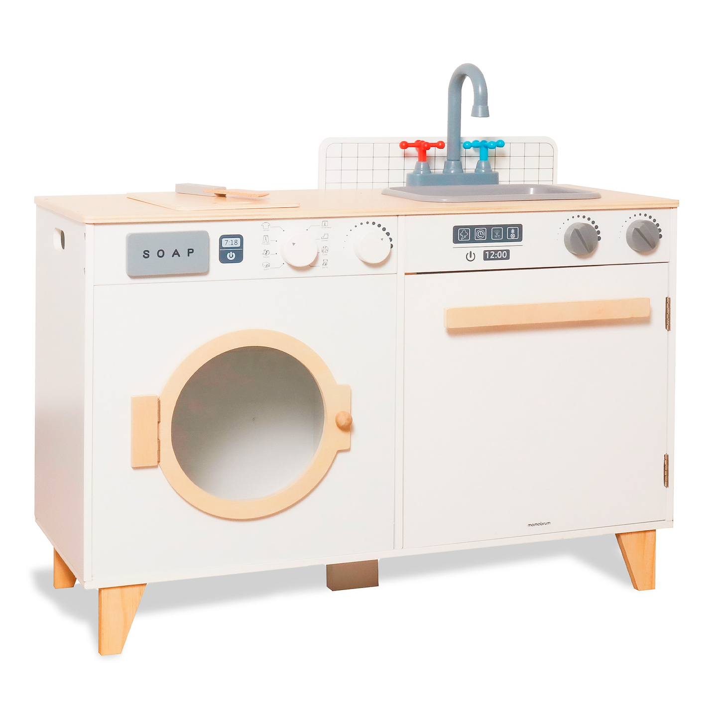 Drevená práčovňa a kuchyňa - domáca súprava 2 v 1 pre deti