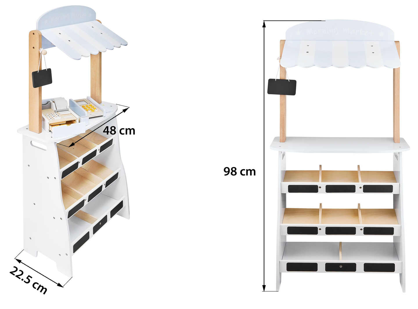 Obchod so zeleninou - drevený stánok s debničkami, pokladňou a terminálom