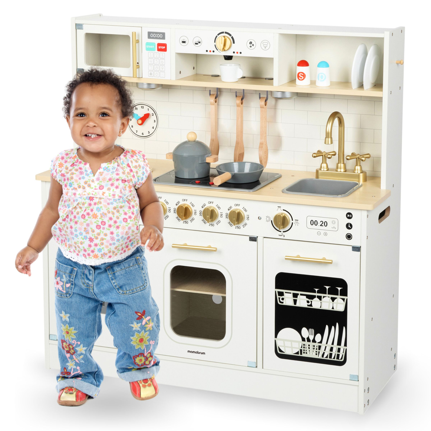 Interaktívna XXL drevená kuchyňa s doplnkami a LED osvetlením - dvojúrovňová