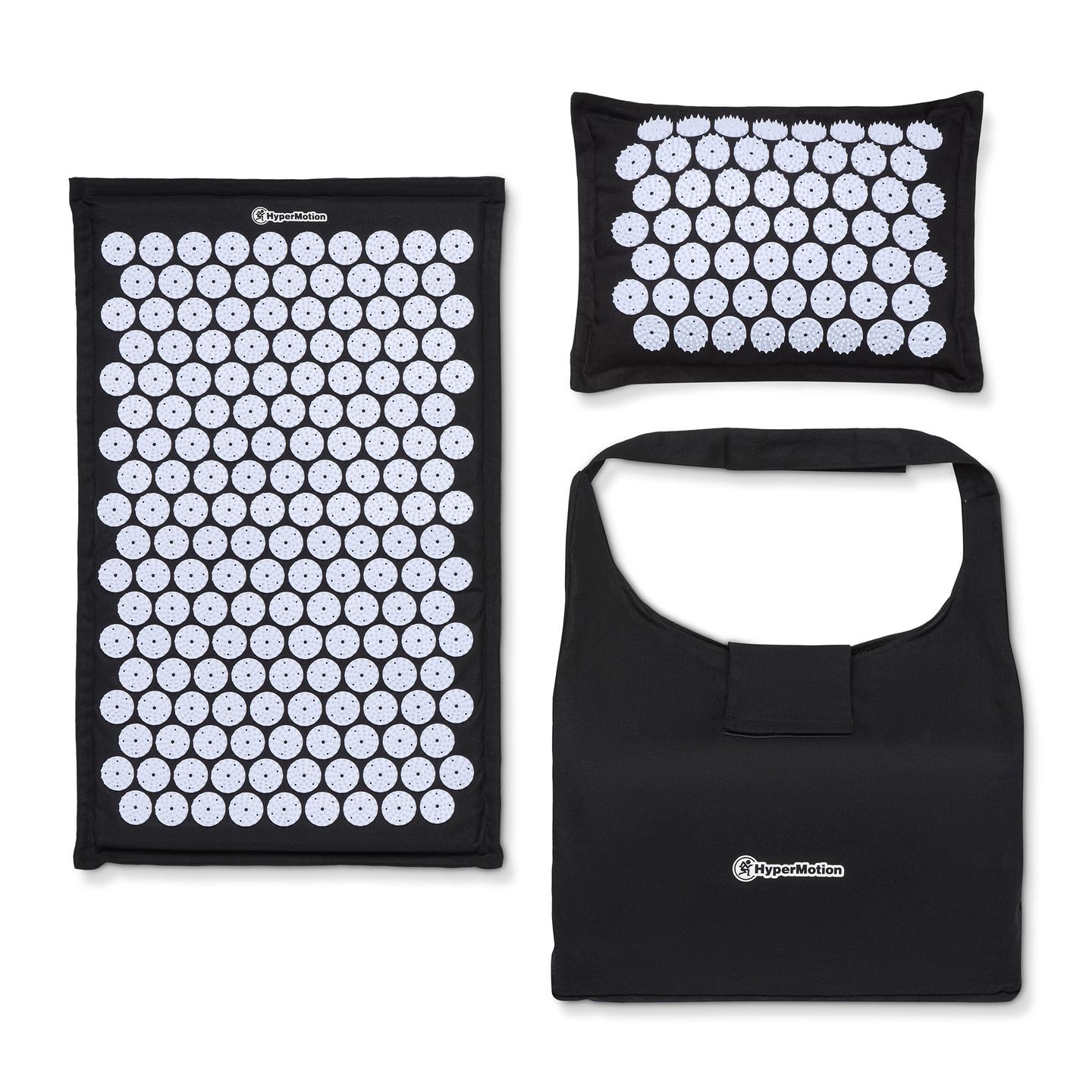 EKO ľanová akupresúrna podložka s kokosovým vláknom a pohánkovým vankúšom – 68 cm HyperMotion čiernobiela