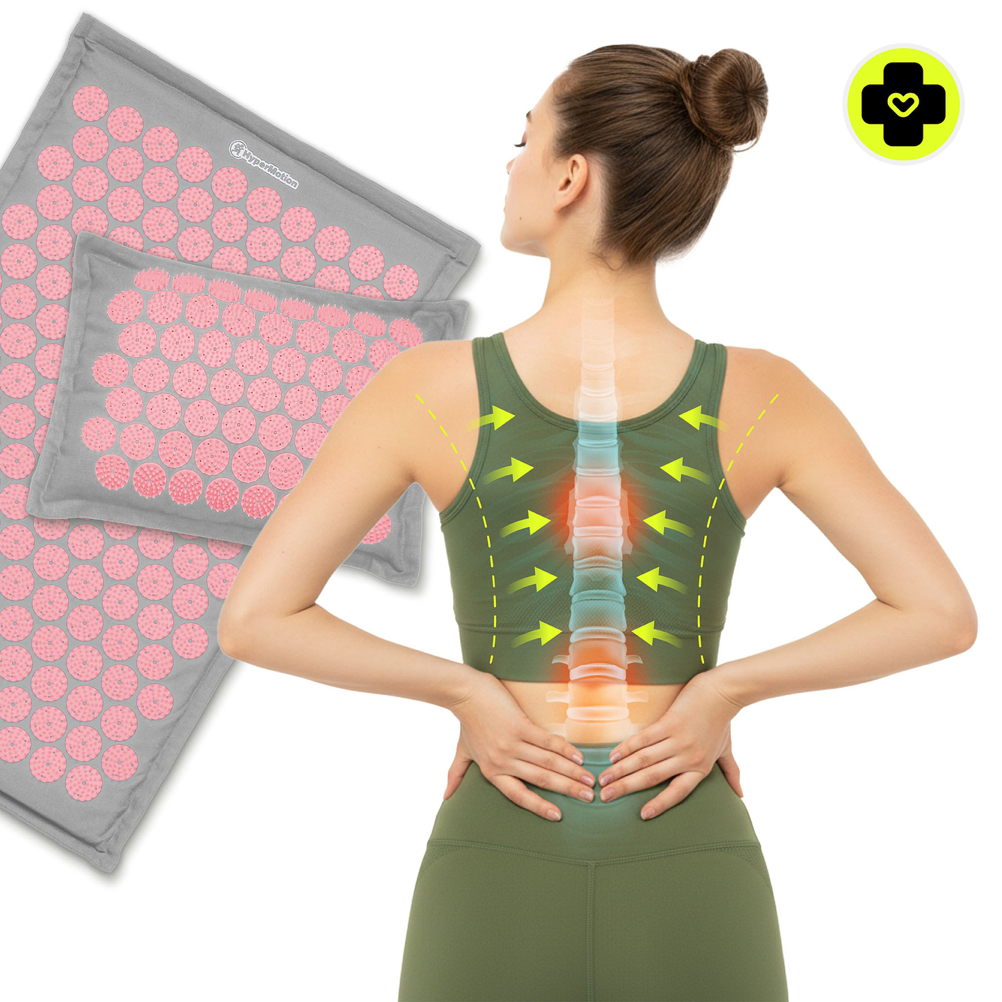 EKO ľanová akupresúrna podložka s kokosovým vláknom a pohánkovým vankúšom – 68 cm HyperMotion sivá a ružová