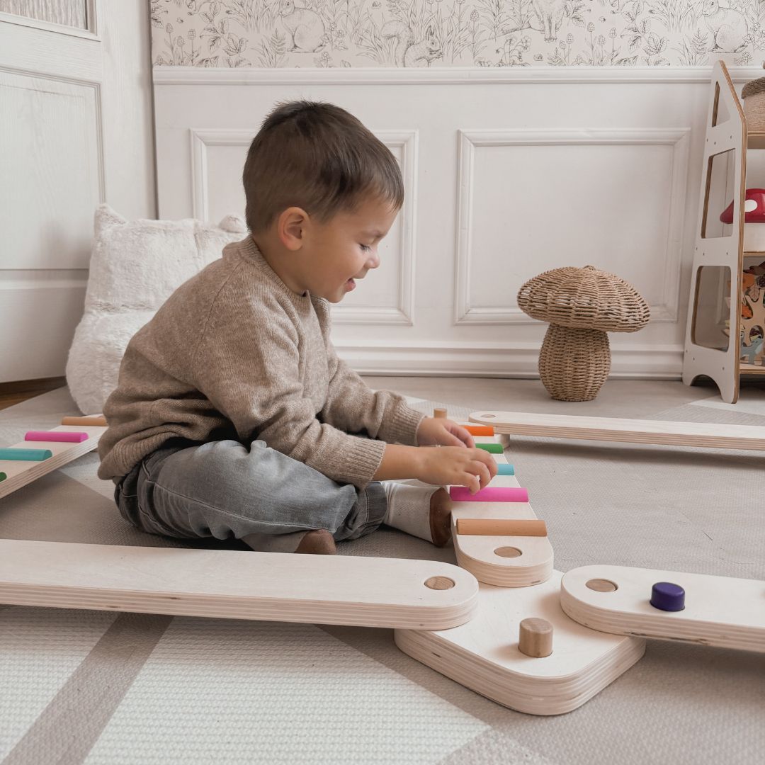 Drevená balančná dráha - zmyslová dráha - 14 prvkov