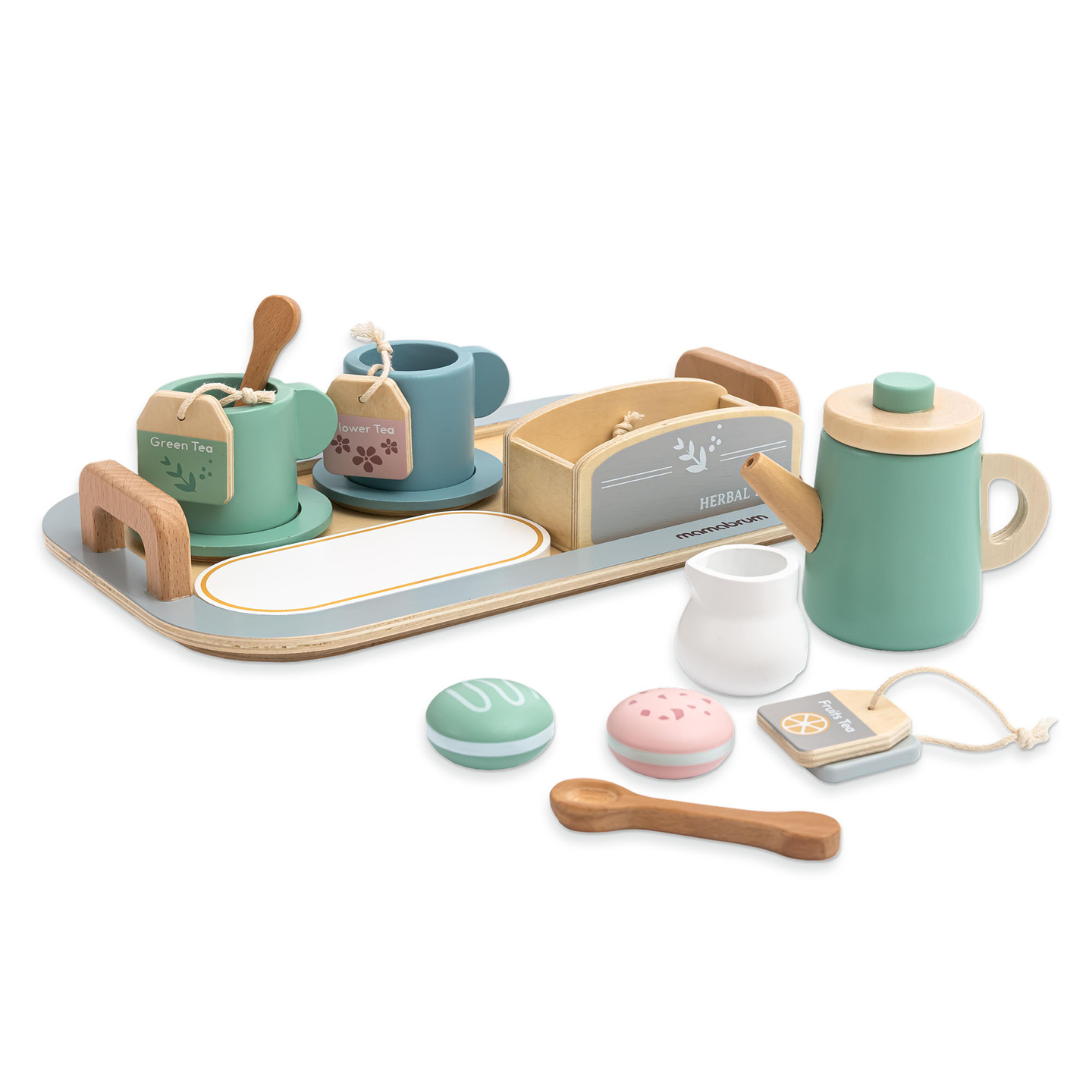 Veľká drevená čajová súprava s podnosom - 18 kusov