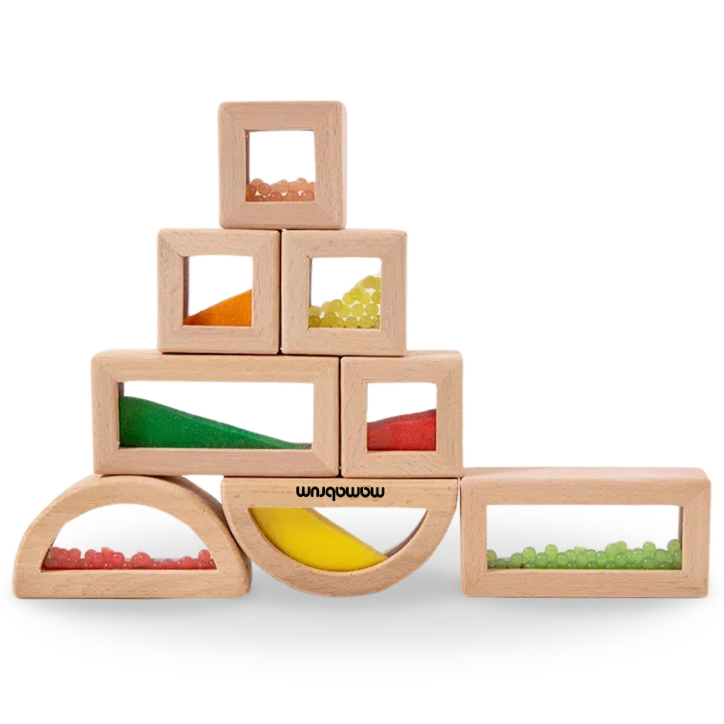 Sada drevených senzorických blokov s rôznymi náplňami - 15 kusov