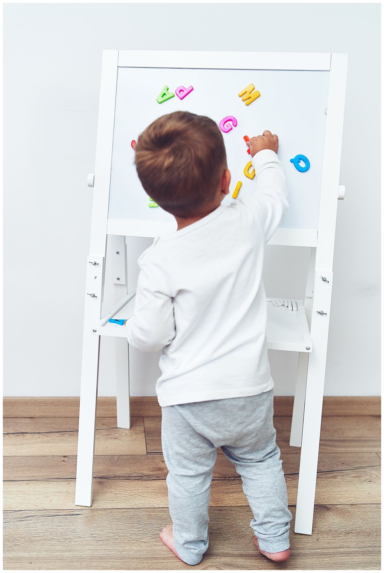 Vzdelávacia obojstranná tabuľa: magnetická a kriedová - suché utieranie, drevená, pre deti, skladacia