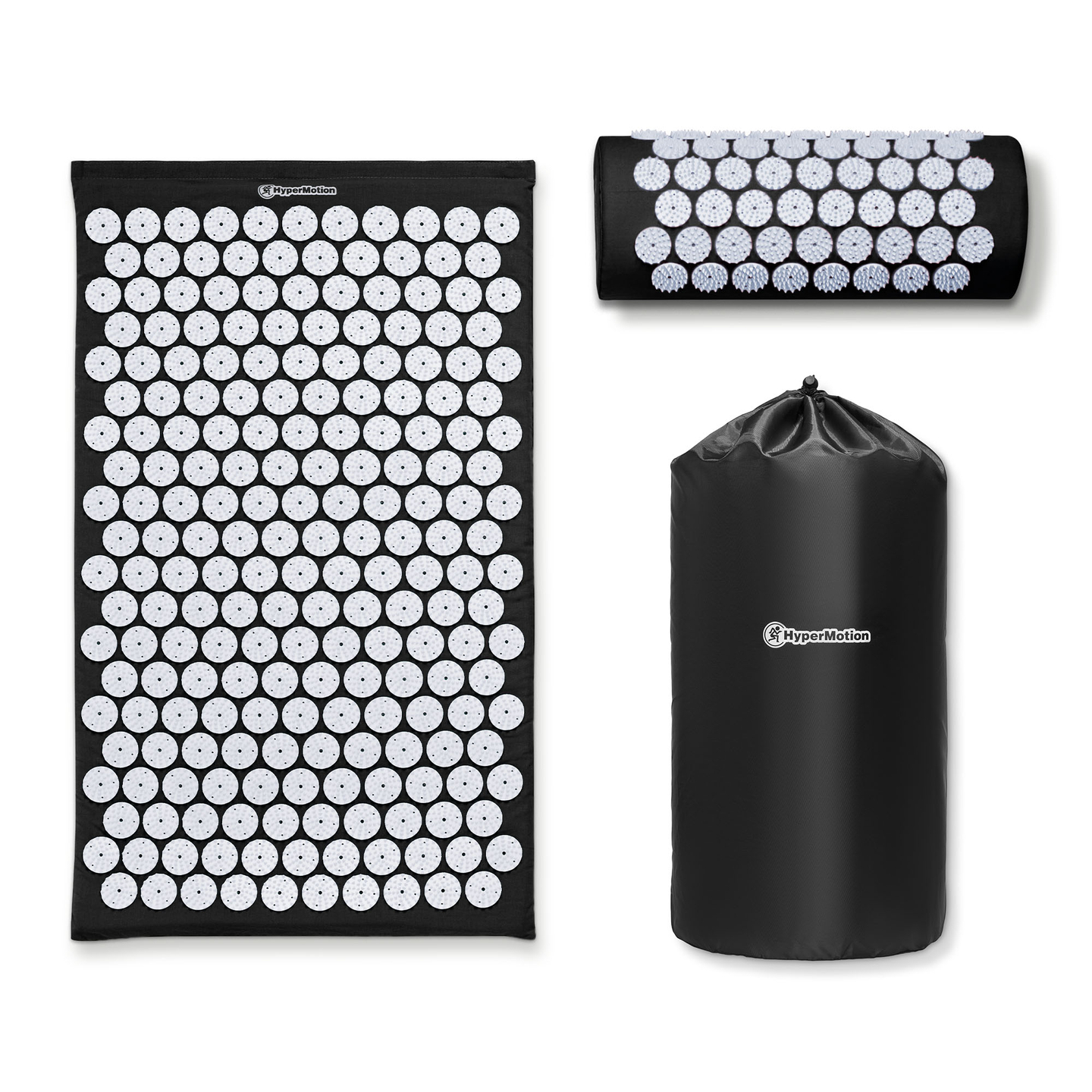 Akupresúrna podložka s vankúšom a poťahom - 72 cm HyperMotion čiernobiela
