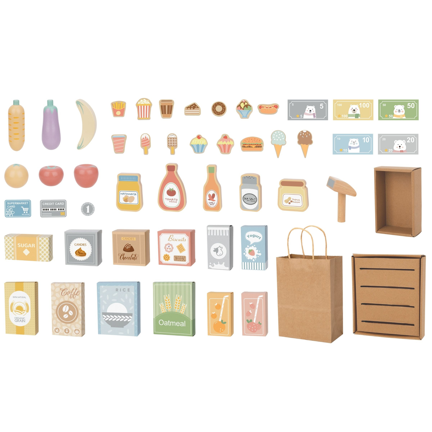 Drevený zeleninový trh - veľký XXL stánok, obchod s hracou pokladňou