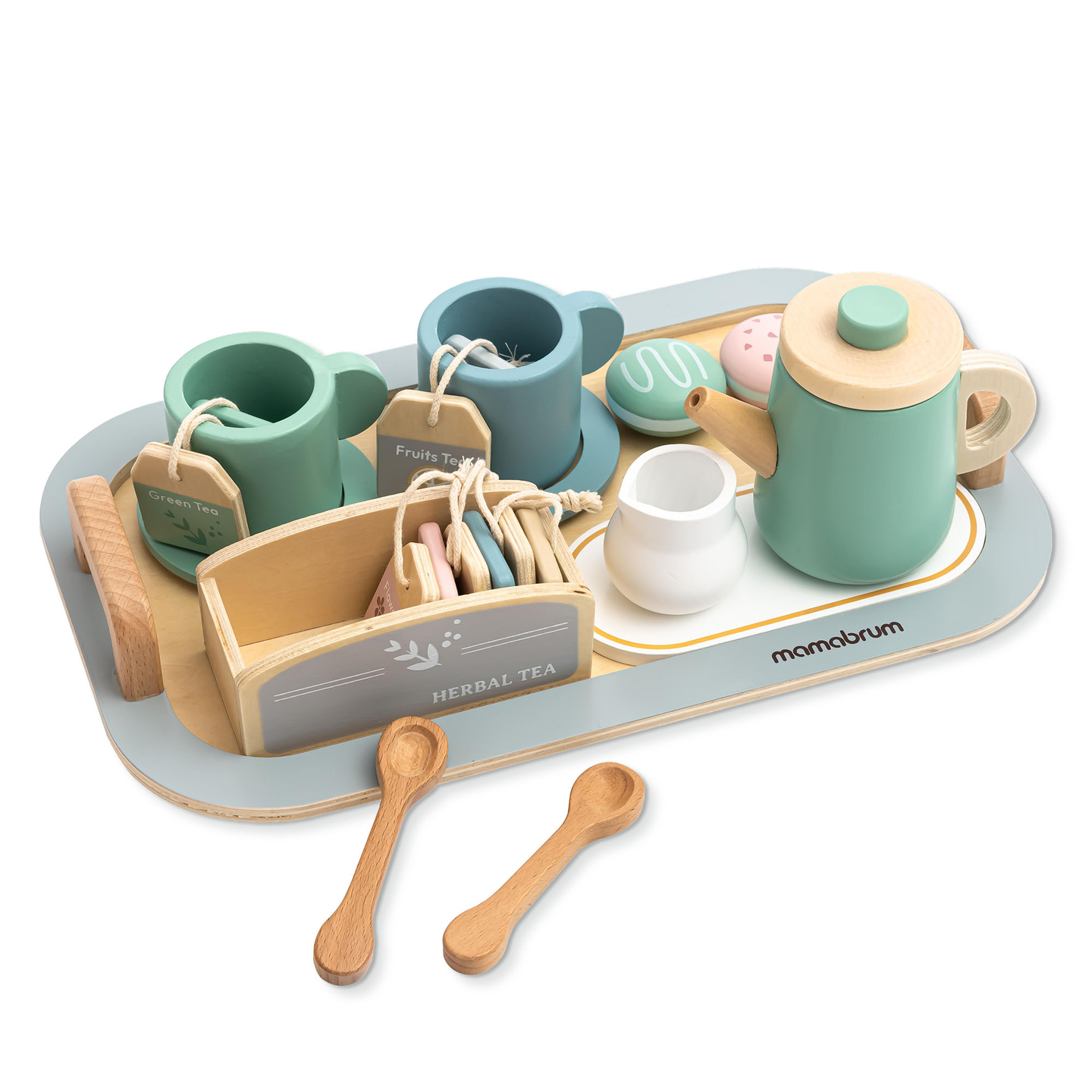 Veľká drevená čajová súprava s podnosom - 18 kusov