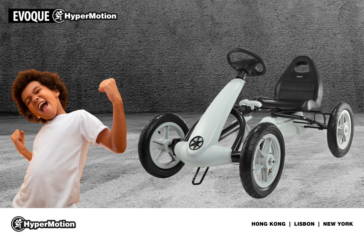 EVOQUE motokára pre deti od 5 do 8 rokov - sivá