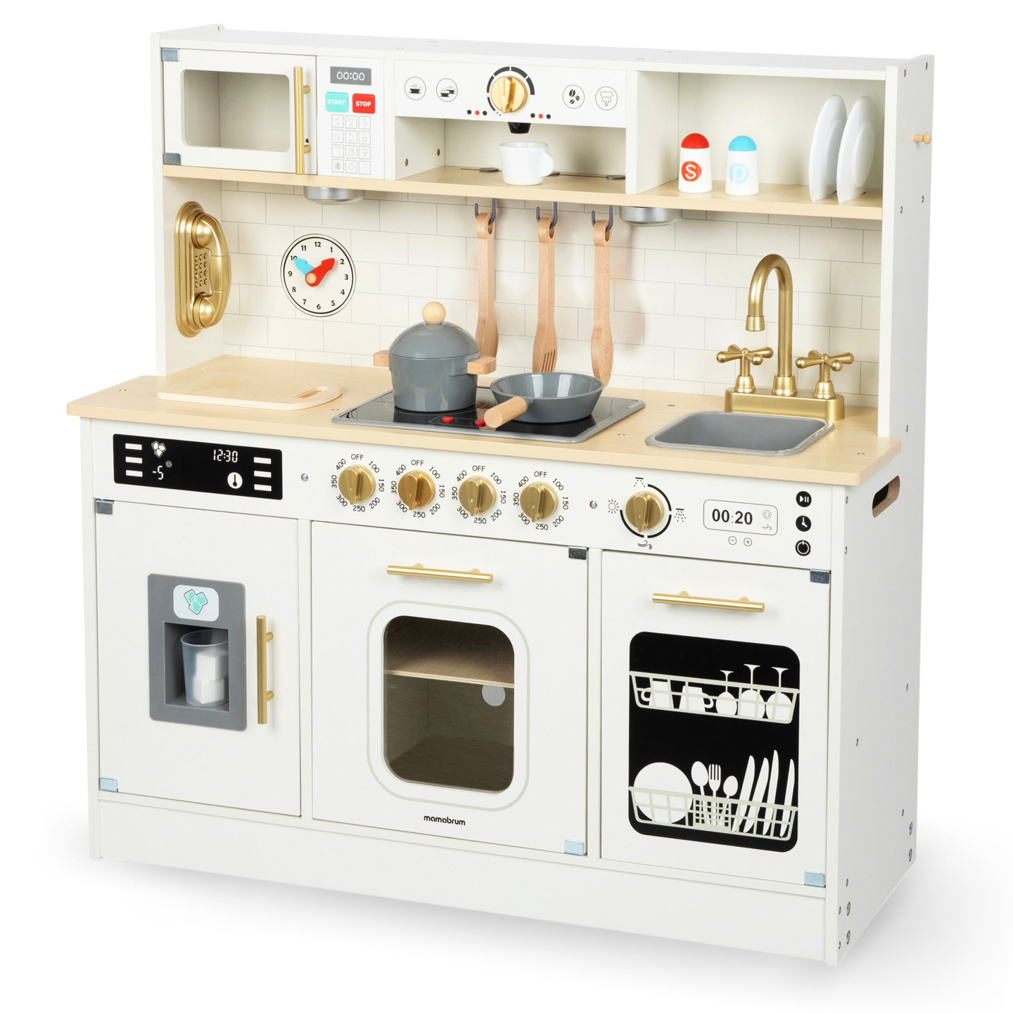 Interaktívna XXL drevená kuchyňa s doplnkami a LED osvetlením - dvojúrovňová