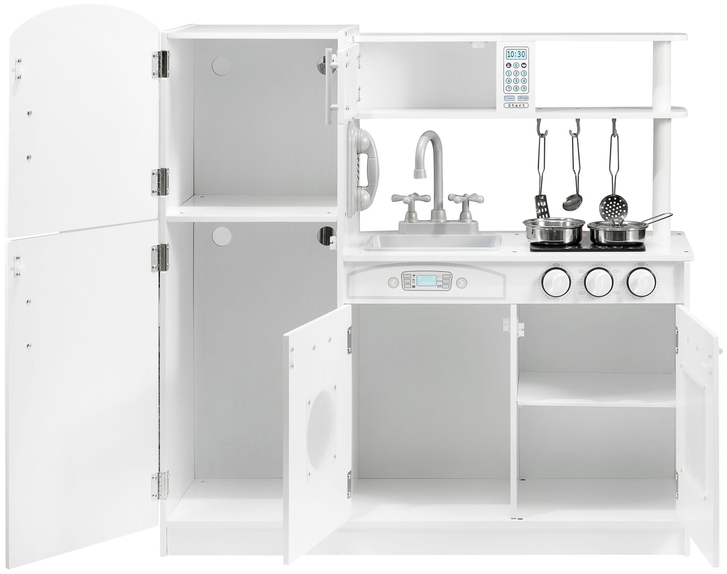 Veľké drevené biele kuchynské doplnky a zástera