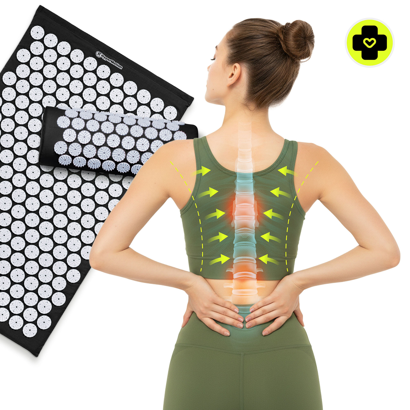 Akupresúrna podložka s vankúšom a poťahom - 72 cm HyperMotion čiernobiela