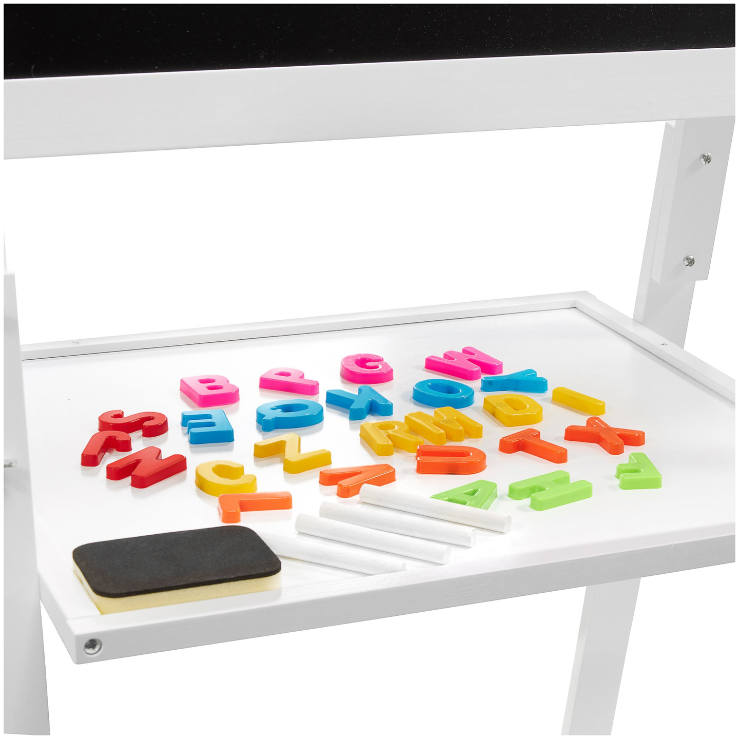 Vzdelávacia obojstranná tabuľa: magnetická a kriedová - suché utieranie, drevená, pre deti, skladacia