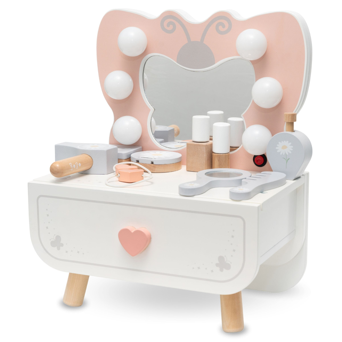 Drevený mini toaletný stolík s LED osvetlením - Butterfly