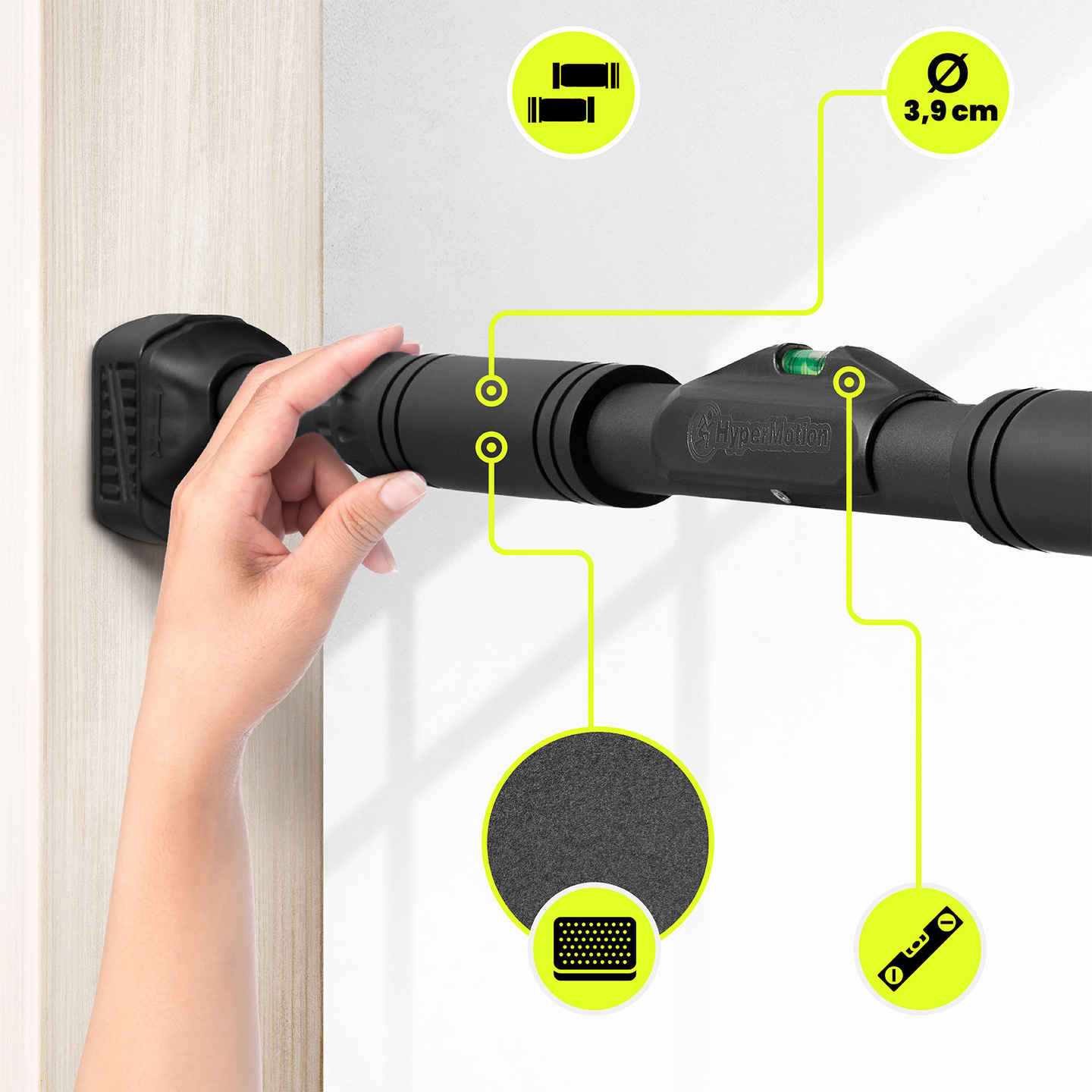 Nastaviteľná hrazda HyperMotion 74-100 cm, 200 kg, čierna
