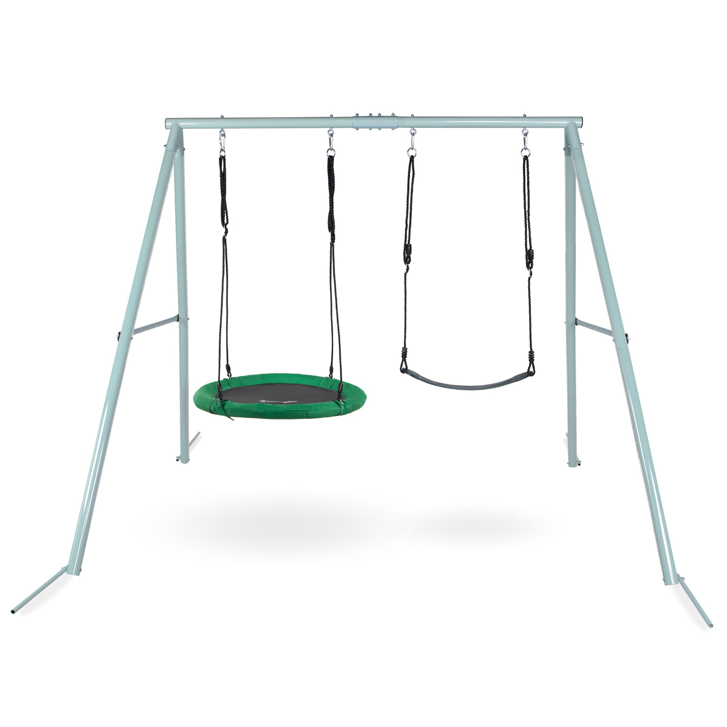 Dvojitá záhradná hojdačka s rámom a lanami - sedák a bocianie hniezdo