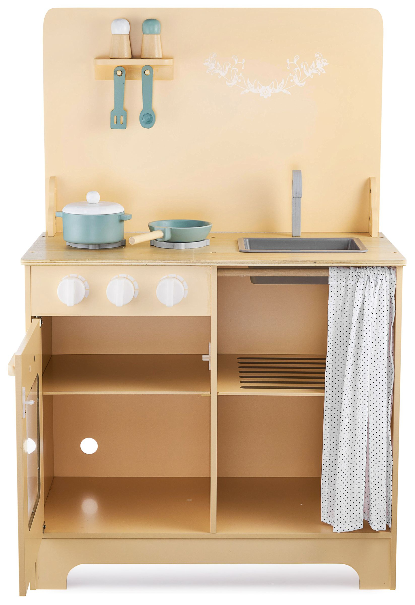 Drevená kuchyňa so zásterou, príslušenstvom a LED osvetlením