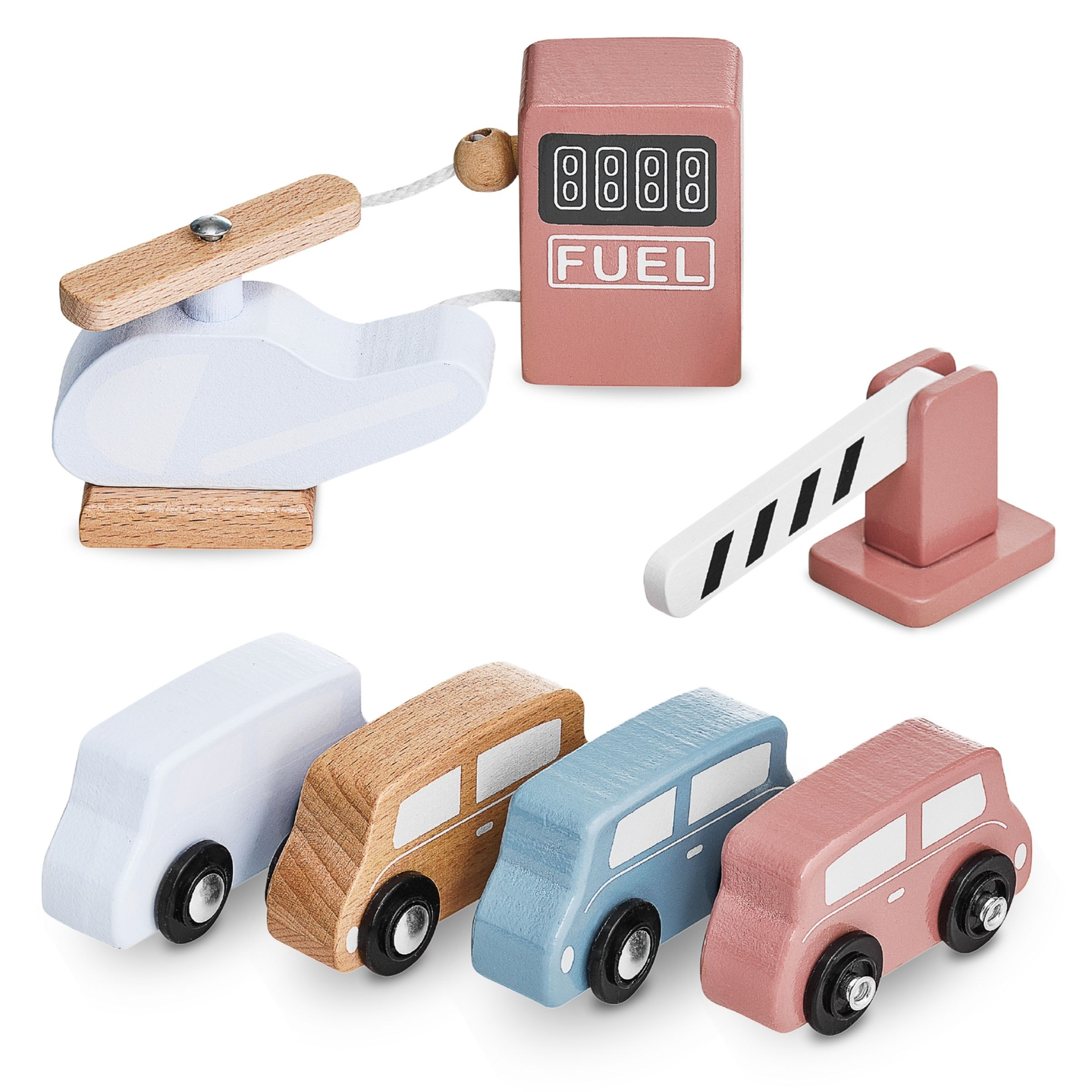 Drevené trojpodlažné parkovisko s výťahom - garáž s autami a vrtuľníkom