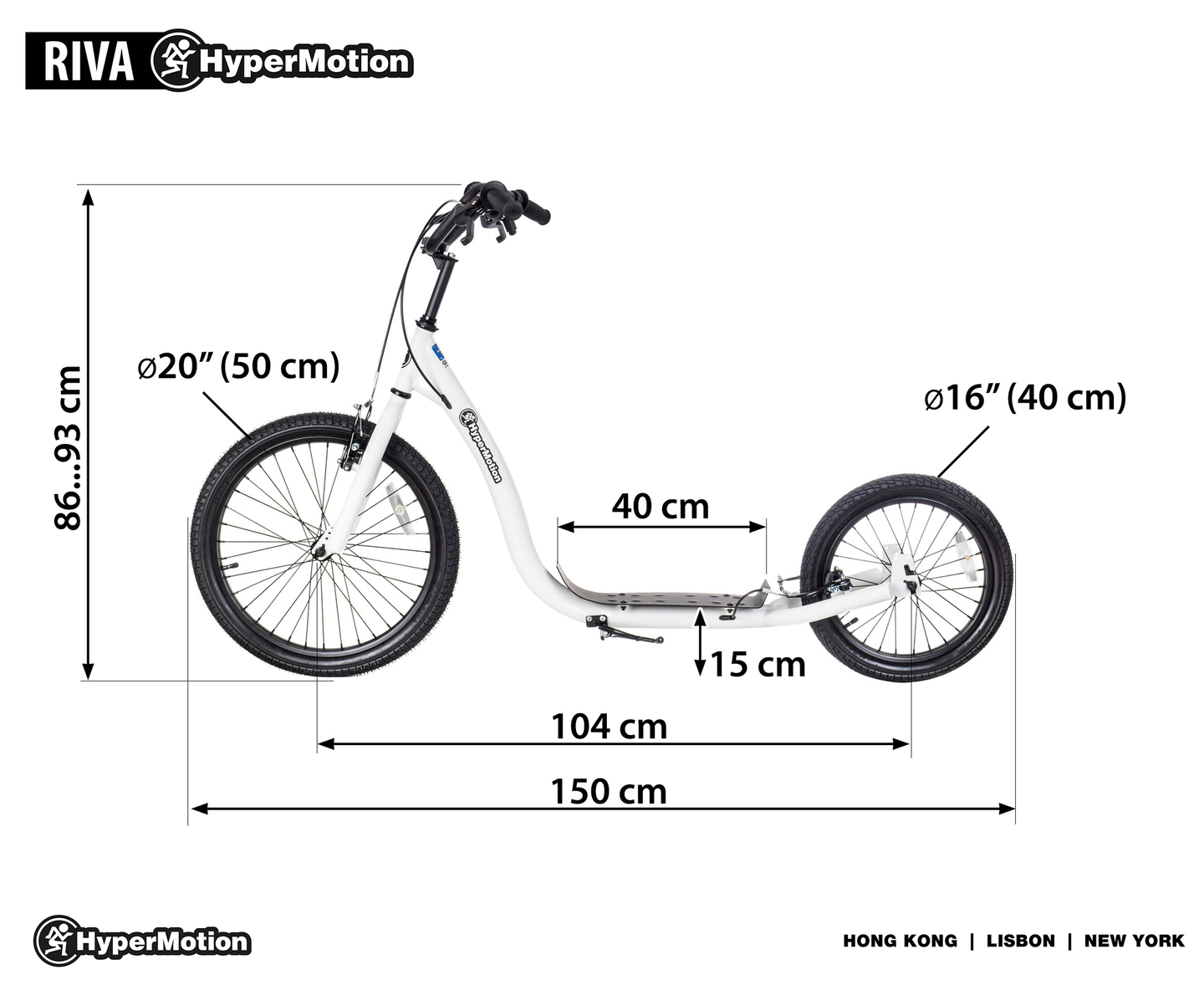 Mestský skúter HyperMotion RIVA s nafukovacími kolesami 50 cm a 40 cm