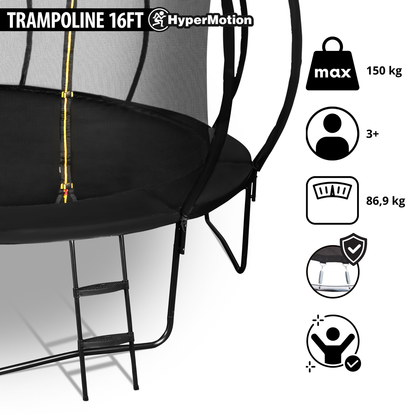 XXXL záhradná trampolína pre deti HyperMotion - 487 cm 16FT - s rebríkom a vnútornou sieťou - pre dom a záhradu - max 150 kg