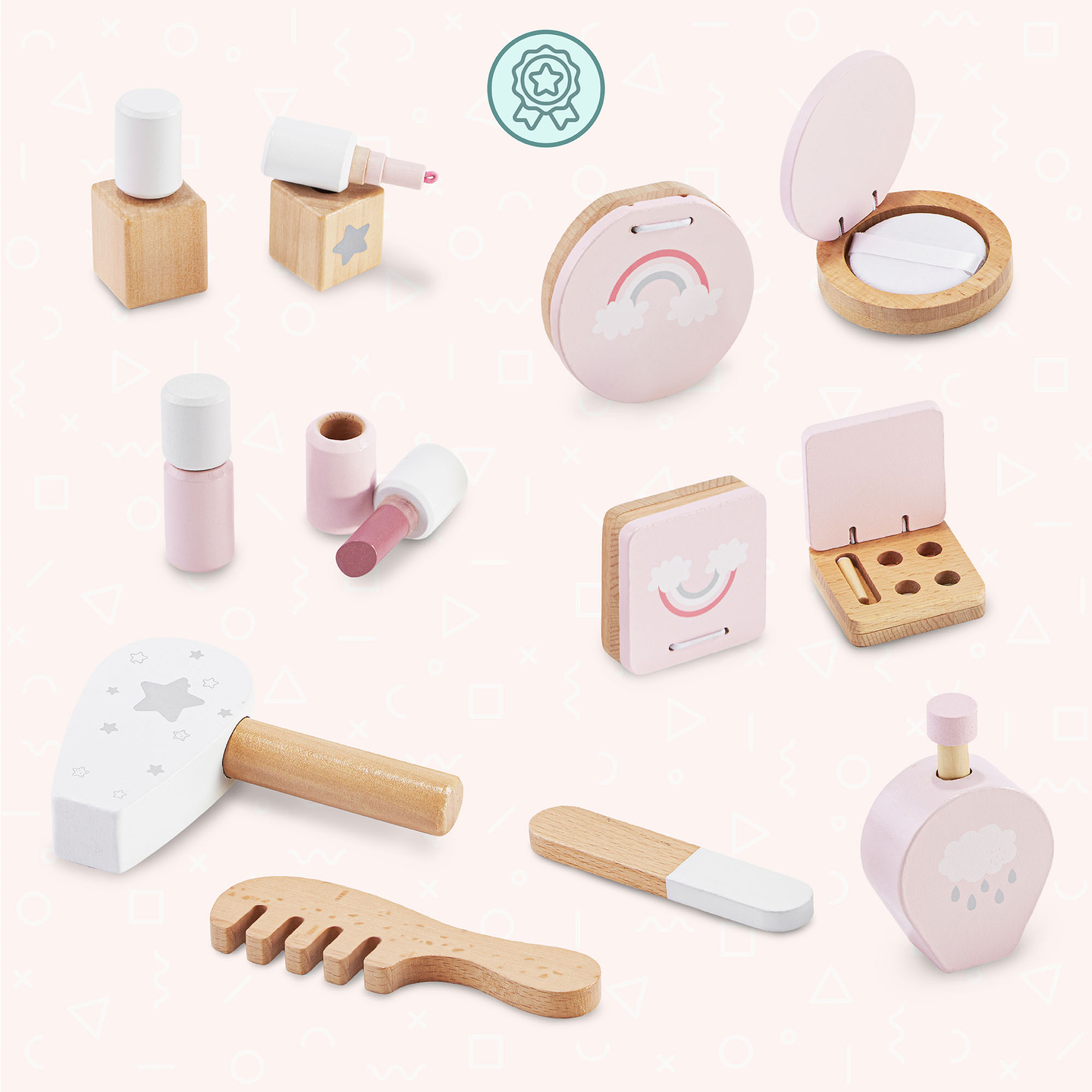 Drevený mini toaletný stolík pre deti s príslušenstvom a LED osvetlením s plynulým nastavením jasu