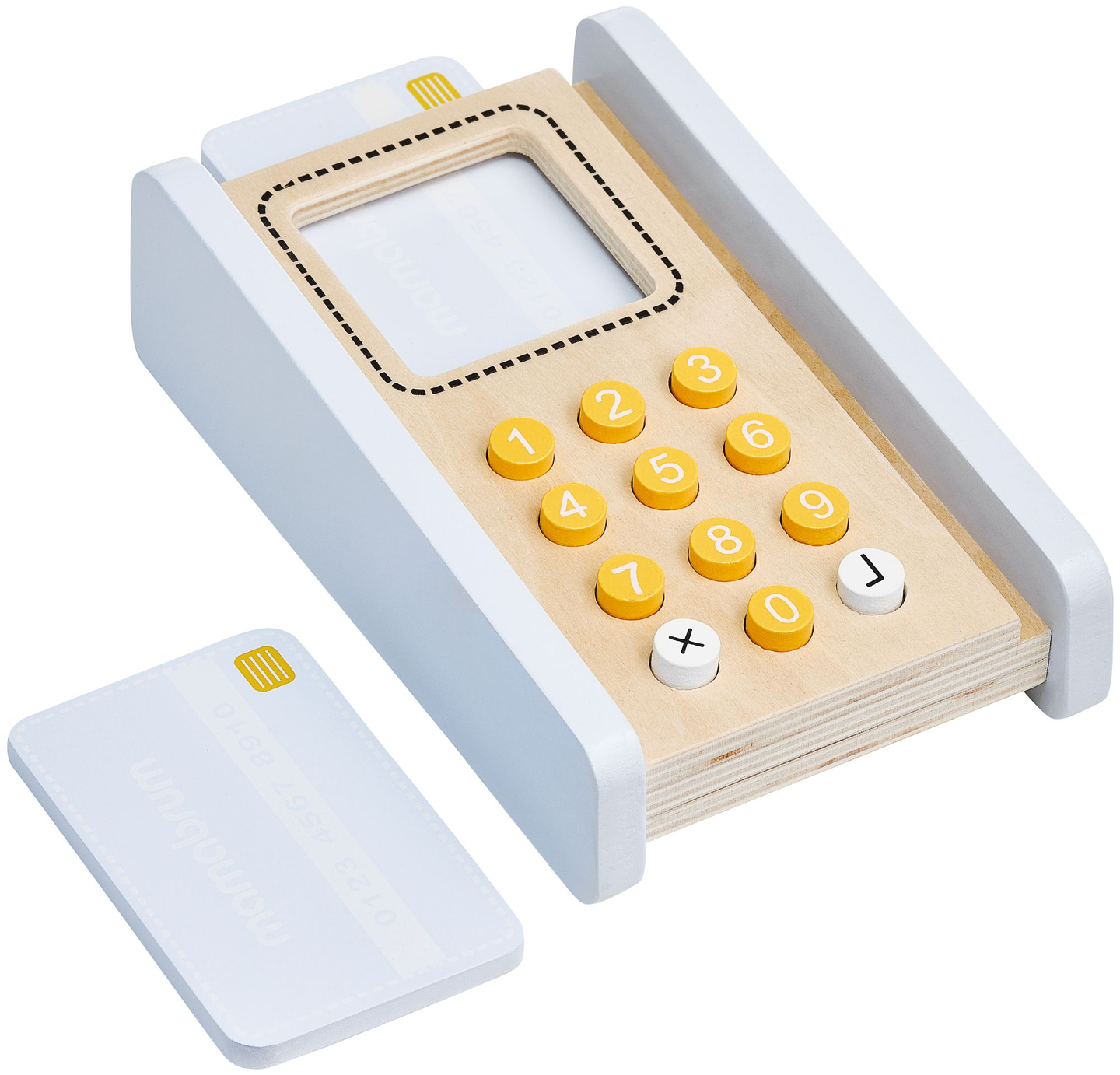 Obchod so zeleninou - drevený stánok s debničkami, pokladňou a terminálom