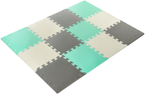 Penové puzzle 12ks. - vzdelávacia penová podložka 120 x 90 x 1.2cm s lemom - mentolová