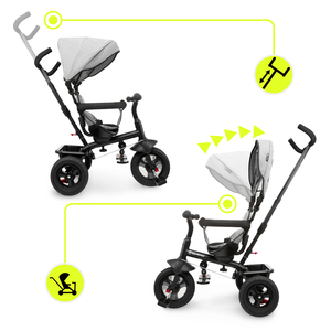 Trojkolka pre deti od 1 do 4 rokov - TOBI FREY - sivá farba - otočná - pumpované kolesá + tlačné koleso